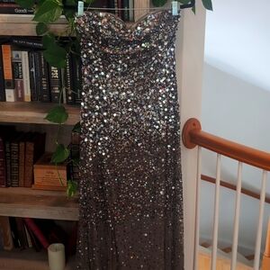 Adrianna Papell Sequins Ball Gown, Gray, Size 8